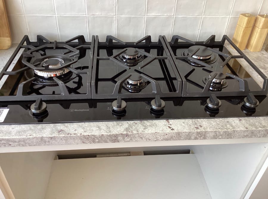 Gas cooktop installed into a benchtop in a Mitchell Shire kitchen